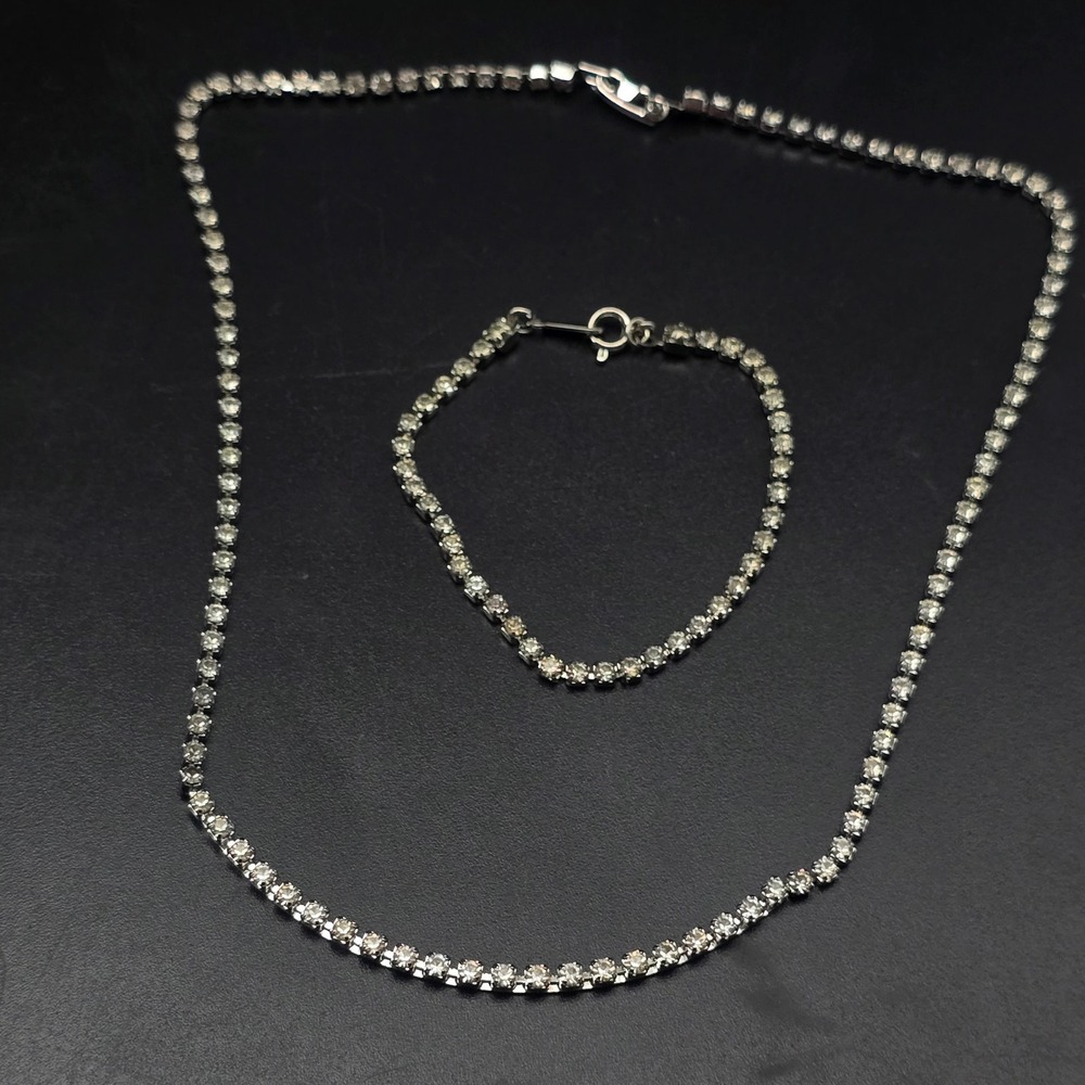 Avon Clear Rhinestone Necklace Bracelet Set Dainty Glam Costume Jewelry Vintage